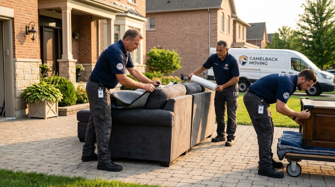 Large estate moving crew wrapping furniture in Niles, OH